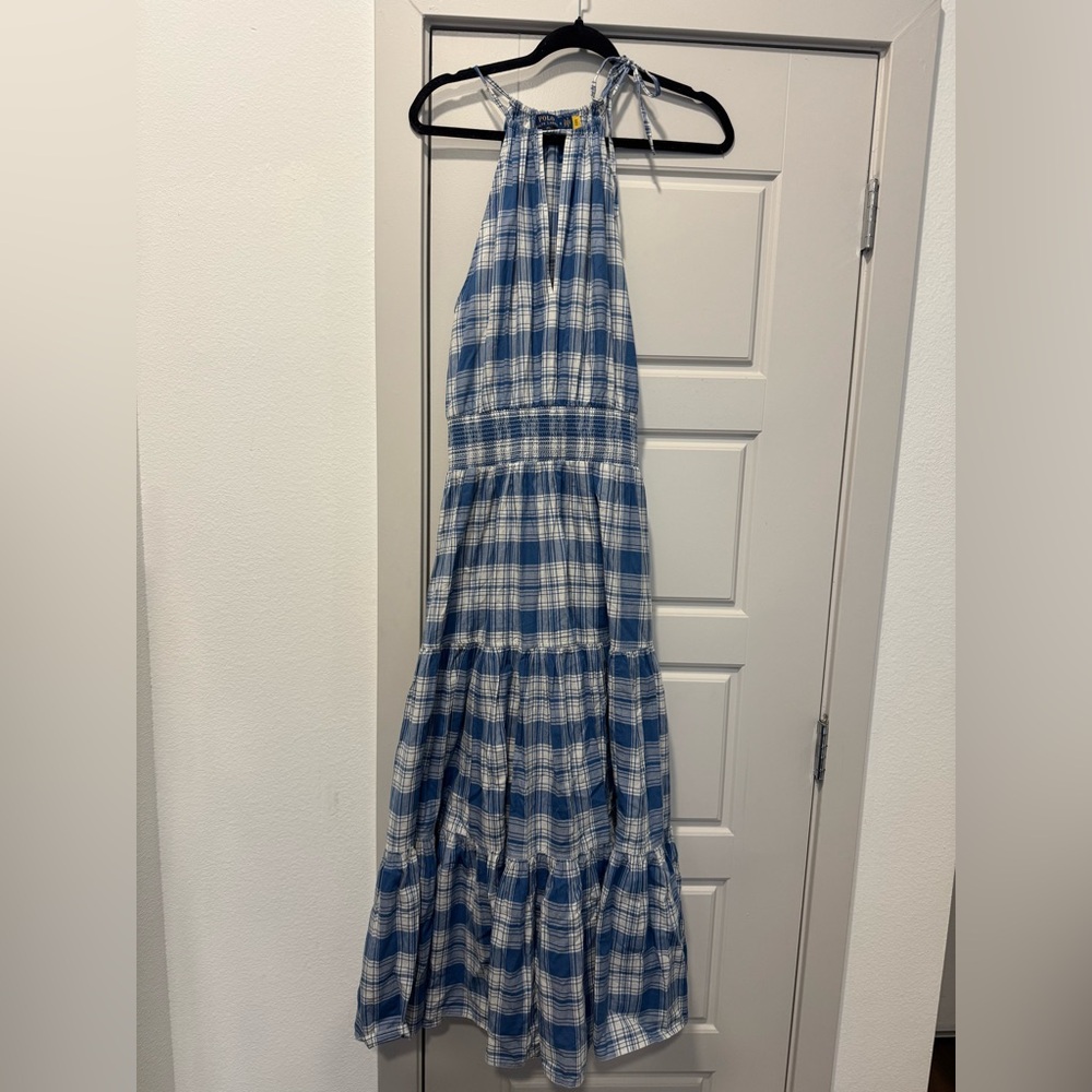Ralph Lauren Blue and White Plaid Maxi Dress